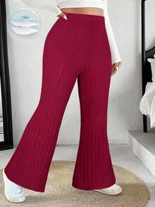 SHEIN EZwear Plus Size Women Solid Color Casual Versatile Flared Pants - Red - View 1