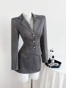 Elamini Women's Casual & Commute Minimalist Suit Set - Grey - View 3