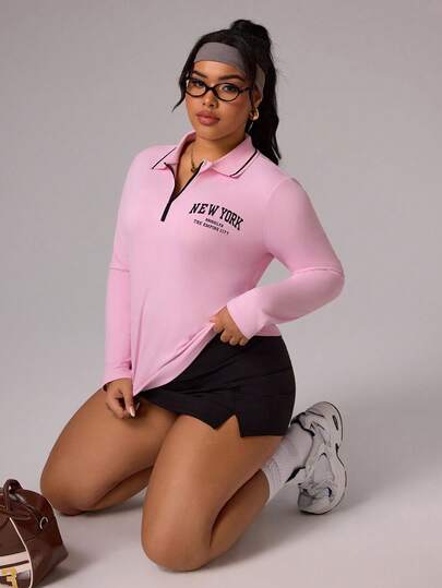 Rhythm Era Plus Size Women Letter Print Fitted Long Sleeve Sweatshirt