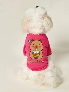 PETSIN 1 Pc Cute Brown Pufferfish Letter Printed Pet Autumn/Winter Rose Red Thick Warm Pet Clothes - Hot Pink - View 4