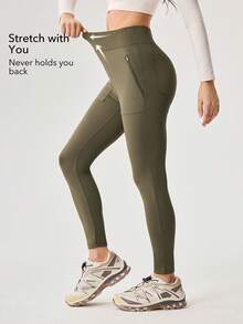 OutZeal Women Tummy Control Multi Pocket Outdoor Legging Hiking Camping - Army Green - View 3