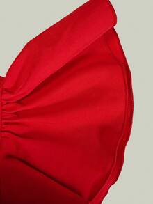 Franclia 女士休闲衬衫，荷叶边装饰，适合新年派对 - 紅色 - 查看 4