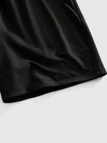 ROMWE MEN Goth Men's Elastic Waist Casual Summer Versatile Wing Rhinestone Embellished Shorts - Black - View 4