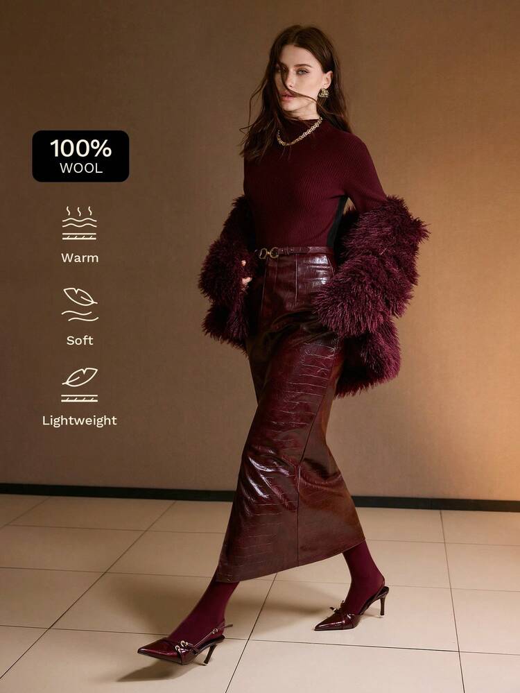 100%WOOL COLORBLOCK MOCK NECK KNIT TOP, AUTUMN/WINTER