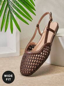 SHUZIA Women's Wide-Fit Round Toe Comfort Soft PU Slip On Flats - Brown - View 5