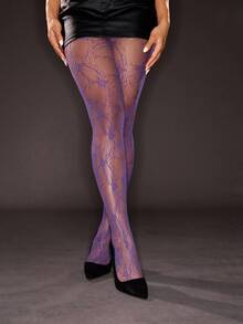 SHEIN ICON Women Fishnet Tights - Purple - View 6