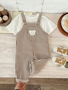 Pixure   Baby Boy Woven Striped Bear Graphic Casual Bib Overalls - Multicolor - View 5