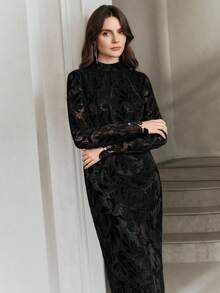 Anewsta Đầm nữ thanh lịch, sang trọng, dáng ôm, chất liệu vải thêu, thích hợp cho các buổi tiệc, lễ tốt nghiệp, đám cưới, công sở. - màu đen - Xem 5