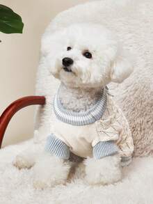 PETSIN 1 件宠物服装，狗/猫快乐小狗休闲时尚可爱舒适镂空针织毛衣 - 蓝色和白色 - 彩色 - 查看 6