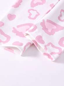 JNSQ 2pcs/Set Young Girls' Round Neck Short Sleeve Graphic Sweatshirt And Fitted Heart Leopard Print Yoga Pants, Spring/Summer - Pink - View 7