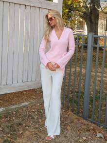 Sydney Algeri Áo Cardigan nữ rộng rãi buộc dây phía trước, áo dài tay - Hồng - Xem 4