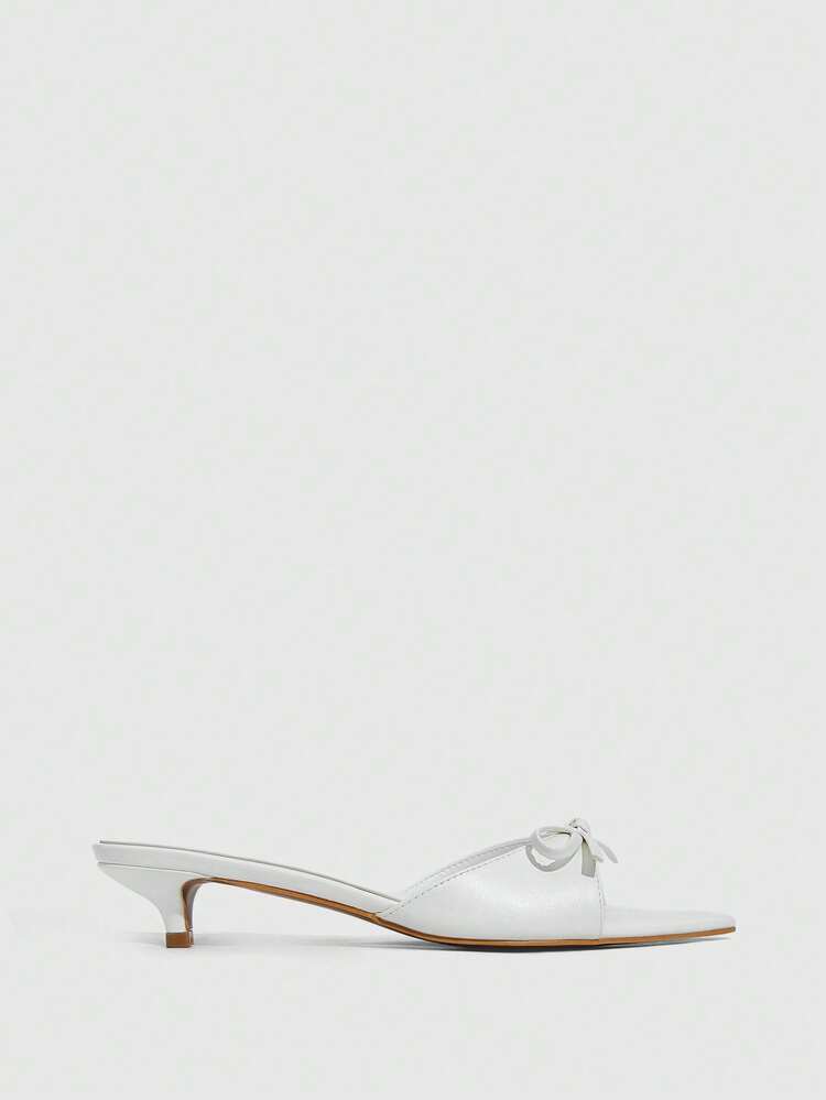 CUCCOO SZL Women's Pointed Toe Bow Decor Fashion Stiletto Slide Sandals Valentine's Day