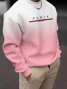 Manfinity Homme 男士字母印花圆领长袖休闲套头卫衣 - 粉色 - 查看 1