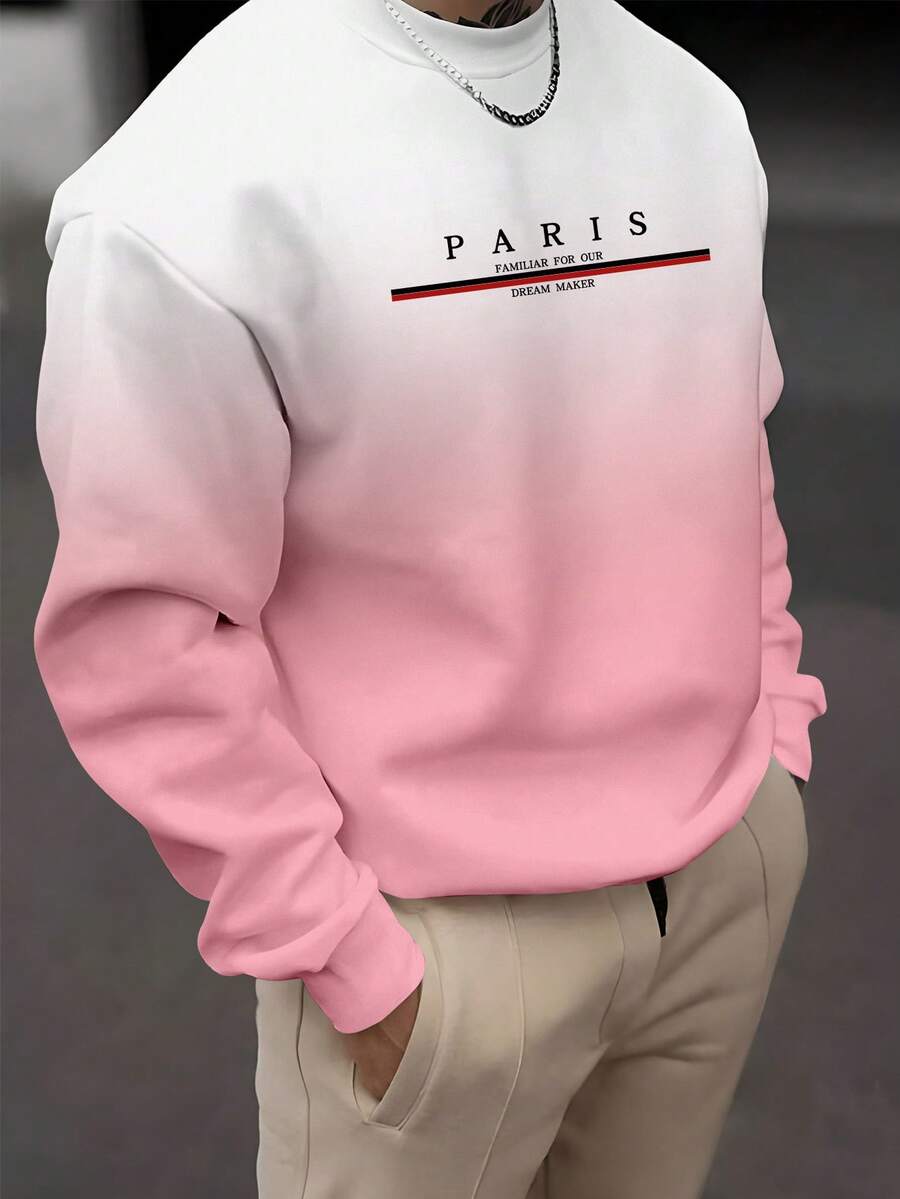 Manfinity Homme 男士字母印花圆领长袖休闲套头卫衣 - 粉色 - 查看 1