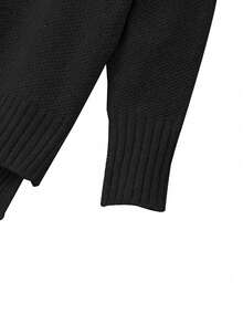 EMERY ROSE 女士优雅宽松长袖系腰针织衫裤套装，大码，适合外出、派对、婚礼宾客等场合，秋冬季 - 黑色 - 查看 3