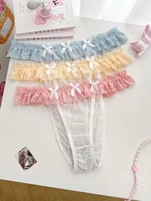 SHEIN Set de 3 bragas de encaje para mujer de talla grande - Multicolor - Ver 1