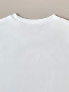 SHEIN 两件套男童休闲条纹印花短袖上衣和短裤套装 - 黑色 - 查看 8