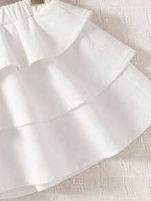 Emery Rose Kids Emery Rose Kids Young Girls Casual Mixed Street Casual Minimalist Sportswear Academy Plain-Colored Cake Half-Length Skirt Suitable For All Seasons (Spring, Summer, Autumn, Winter), For Home Use, For Outdoor Exercise, For School, For Daily Leisure. The Same Style As My Mother's, The Same Style As My Sister And My Younger Brother. White Skirt For Teens, White Skirt For Girls, White Ruffle Skirt, White Bubble Skirt - White - View 6