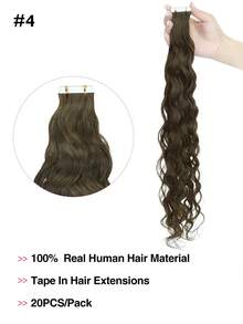 Water Wave Tape In Hair Extensions Remy Human Hair #4 Brown 20Pcs 50G Virgin Hair Extensions Real Hair Extensions