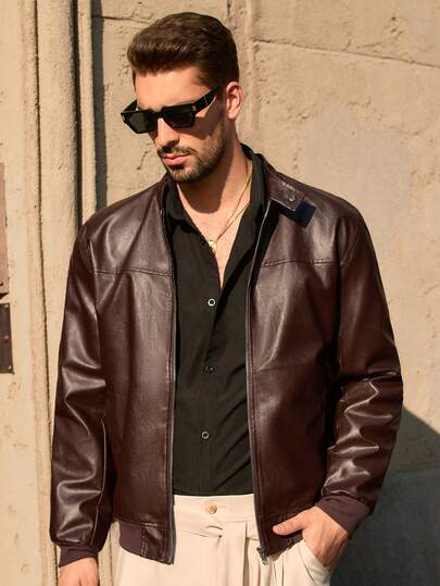HIMLAND 男士复古休闲PU皮夹克，适合秋季、秋冬