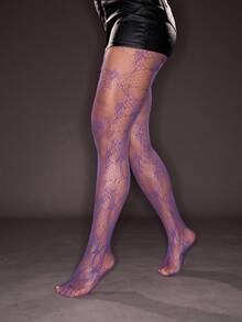 SHEIN ICON Women Fishnet Tights - Purple - View 2