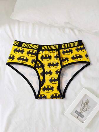 BATMAN X SHEIN Mjuka och bekväma herrkalsonger med fladdermustryck och bokstavstejp