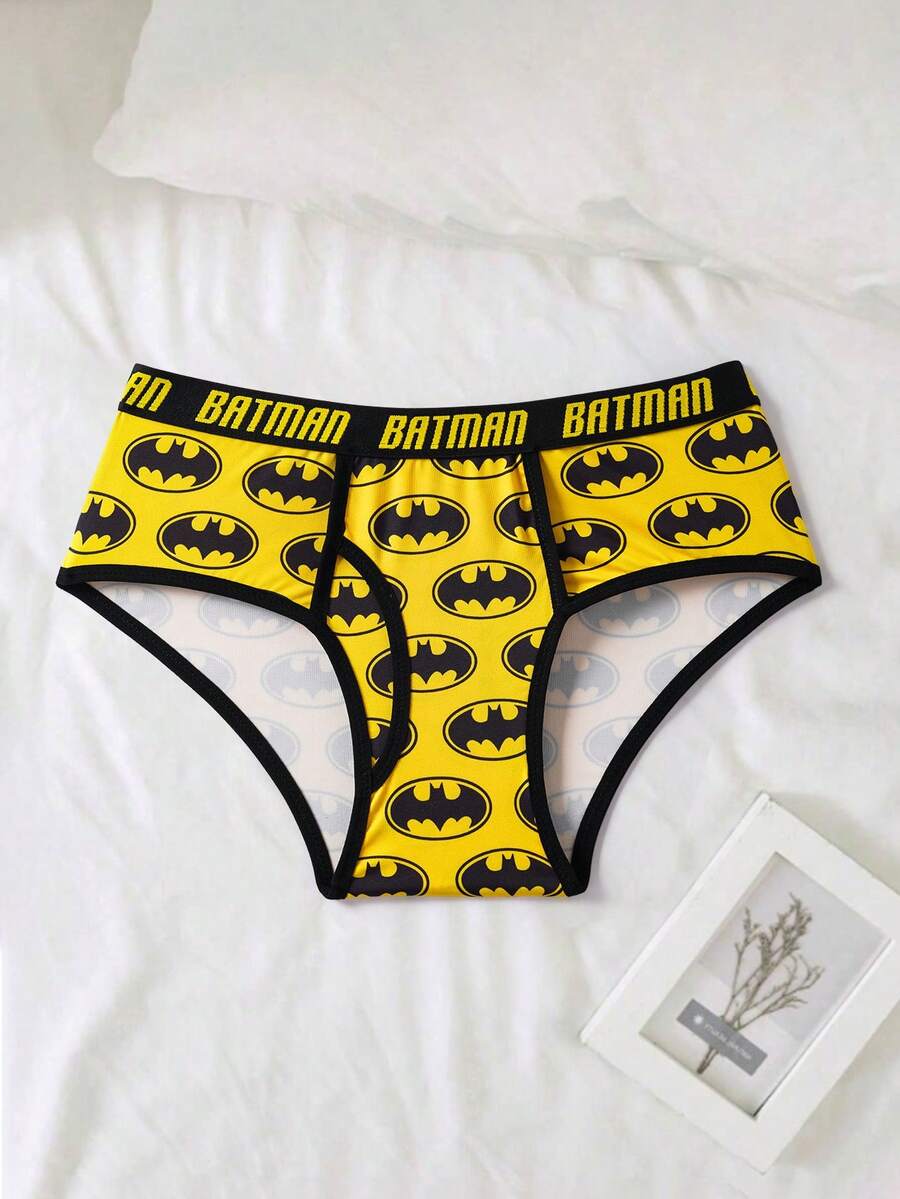 BATMAN X SHEIN 男士柔软舒适蝙蝠印花字母织带三角裤 - 黃色 - 查看 1