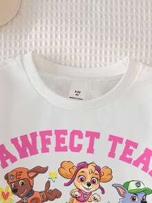 SHEIN | PAW Patrol Young Girl Casual Everyday Commute Cute Cartoon Dog & Letter Graphic Dropped Shoulder Loose White Crew Neck Sweatshirt, Spring/Autumn - White - View 4