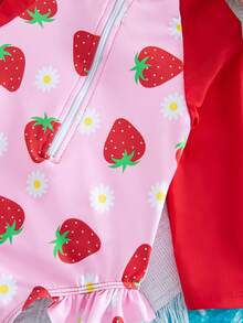 SHEIN Baby Girl Colorblock Strawberry Print One-Piece Swimsuit, Beach/Resort - Pink - View 4