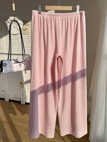 SHEIN EZwear Plus Size Pink Drawstring Casual Loose Pants, Versatile For Autumn