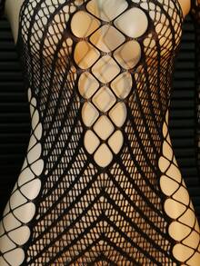 2pcs/Set Women Long Sleeve Cropped Top And Sexy Mesh Mini Skirt - Black - View 5