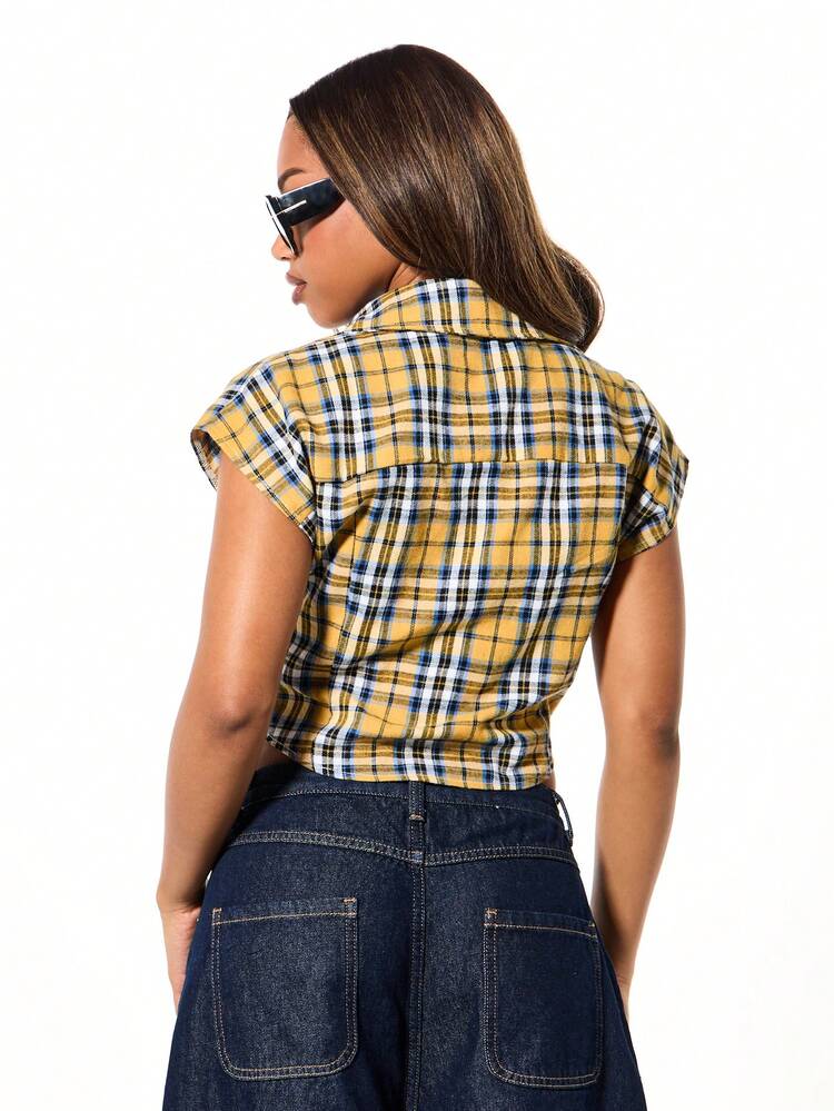 SUMWON WOMEN Plaid Cropped Blouse With Tie Detail