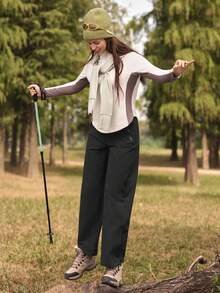 In My Nature Black Long Cargo Outdoor Pants For Women Woven Fabric Plain With Zipper - Black - View 3