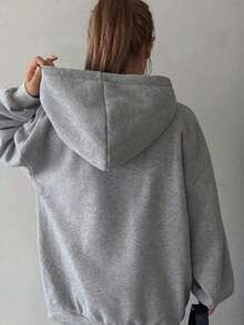 Mujer sudadera casual estilo urbano con estampado de Grinchh, not today color sólido oversize capucha manga larga otoño invierno uso diario exteriores Sudadera - Gris - Ver 2