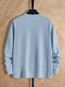 Manfinity NXTstreet 男士标语印花圆领针织休闲长袖T恤 - 藍色 - 查看 2