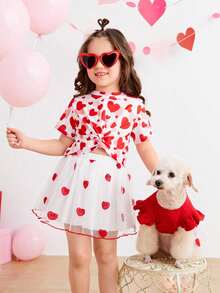 PETSIN Valentine's Day Big Red Love Mesh Princess Skirt Pet Skirt - Red and White - View 3