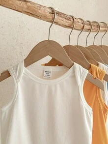 SHEIN 6pcs/Set Newborn Unisex Baby Solid Color Knitted Sleeveless Bodysuit Set Unisex Baby Clothes Baby Neutral Clothes Baby Summer Clothes Bodysuit - Multicolor - View 4