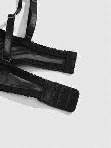 ROMWE Goth 哥特蕾丝花卉钢圈文胸，休闲日常穿着 - 黑色 - 查看 4