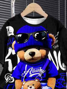 两件套男童休闲卡通图案圆领短袖短裤套装，适合夏季穿着 - 白色 - 查看 3