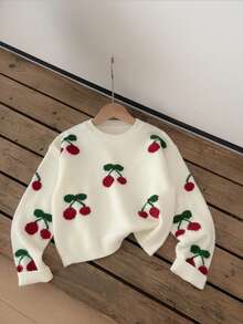 SHEIN Genkimix Kids كنزة صوفية كاجوال أنيقة بطبعة الكرز للفتيات المراهقات، كنزة صوفية للفتيات المراهقات، ملابس كرز جميلة، كنزة صوفية فراولة للفتيات المراهقات، طقم متطابق محبوك للفتيات المراهقات، ملابس شتوية محبوكة للأطفال، كنزة صوفية للفتيات المراهقات، كنزة صوفية محبوكة بأكمام طويلة، كنزة صوفية للفتيات المراهقات، كنزة صوفية شتوية للأطفال، كنزة صوفية محبوكة فتاة طويلة، سترات خريفية للأطفال، ملابس فتاة أطفال شتوية وخريفية، بلوفر للفتيات، كنزة صوفية للنساء بياقة طاقم، كنزة صوفية محبوكة بتصميم كابل، كنزة صوفية كرز - لون مشمشي - مشاهدة 4