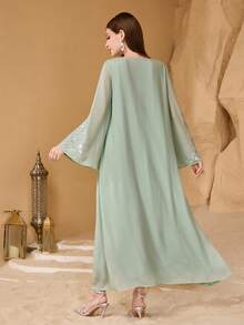 SHEIN Najma 优雅珍珠刺绣拼接前褶裥女士长袖连衣裙