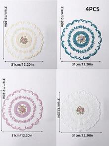 4 قطع من الحصير المائدة من البوليستر، مزين بالتطريز لديكور طاولة الطعام، عازل للحرارة، مقاوم للخدش والغبار، مناسب للزفاف والحفلات والهدايا وأعياد الميلاد والكريسماس - بيج - مشاهدة 2