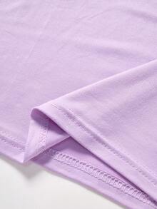 SHEIN ChillGRL 2pcs/Set Tween Girls Casual Basic Round Neck Tank Top Paired With Graphic Print Suspender Pants, Suitable For Daily, Commute, Leisure, Vacation, Hangout With Friends - Mauve Purple - View 5