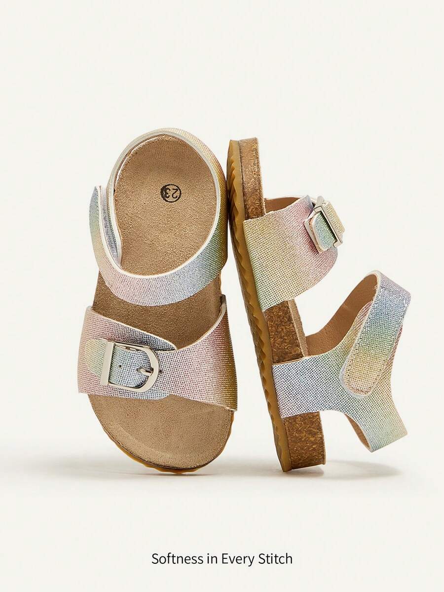 Cozy Pixies Dép đế bằng thời trang mùa hè đa năng màu cầu vồng dễ thương sống động phong cách công chúa nhiều màu sắc thoải mái giản dị cho bé gái/trẻ sơ sinh - Hoa hồng vàng - Xem 1