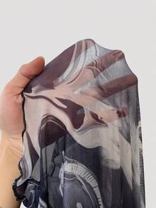 Maweii 复古美式图案印花弹力修身性感大码高领网纱连衣裙 - 灰色 - 查看 7