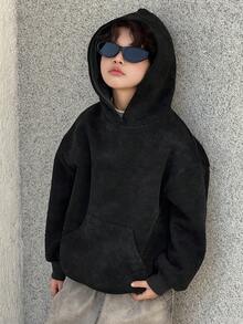DAZY Sudadera térmica de unicolor informal para niño preadolescente, estilo básico para estudiantes, otoño fresco - Gris - Ver 5