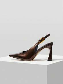 Mnmlis 女士优雅尖头搭扣高跟鞋，适合通勤 - 鏽棕色 - 查看 8