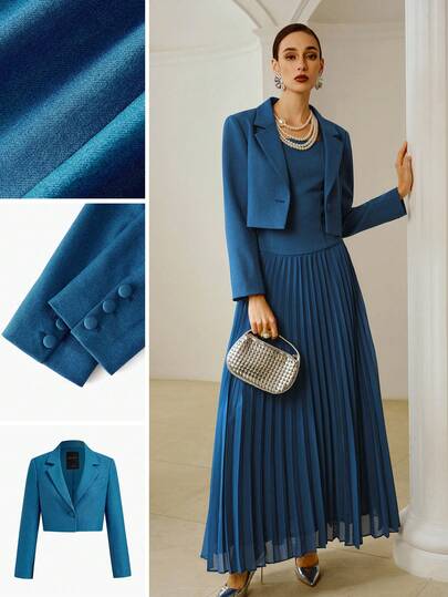 ZEYLAH Classic Solid Color Notched Collar Fashion Raglan Sleeve Cropped Wool Blazer, Autumn/Winter