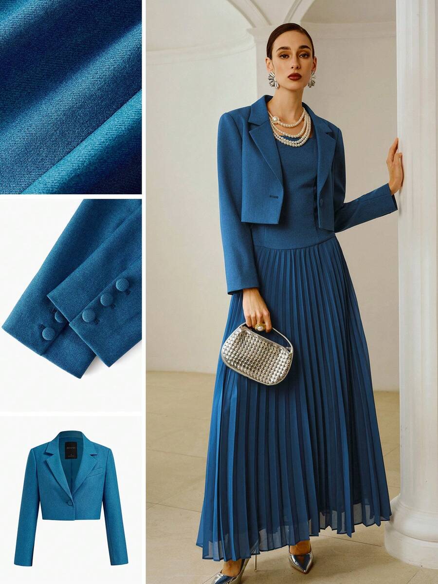 ZEYLAH Classic Solid Color Notched Collar Fashion Raglan Sleeve Cropped Wool Blazer, Autumn/Winter