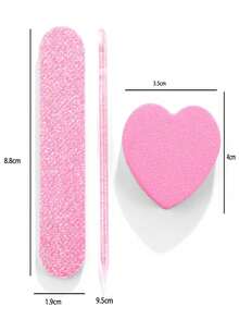 2sets/5sets/10sets/20sets Pink Manicure Tool Kit: Mini Nail File, Heart-Shaped Buffing Sponge, Crystal Stick, Great For Polishing Jewelry & DIY Nails - Pink - View 2